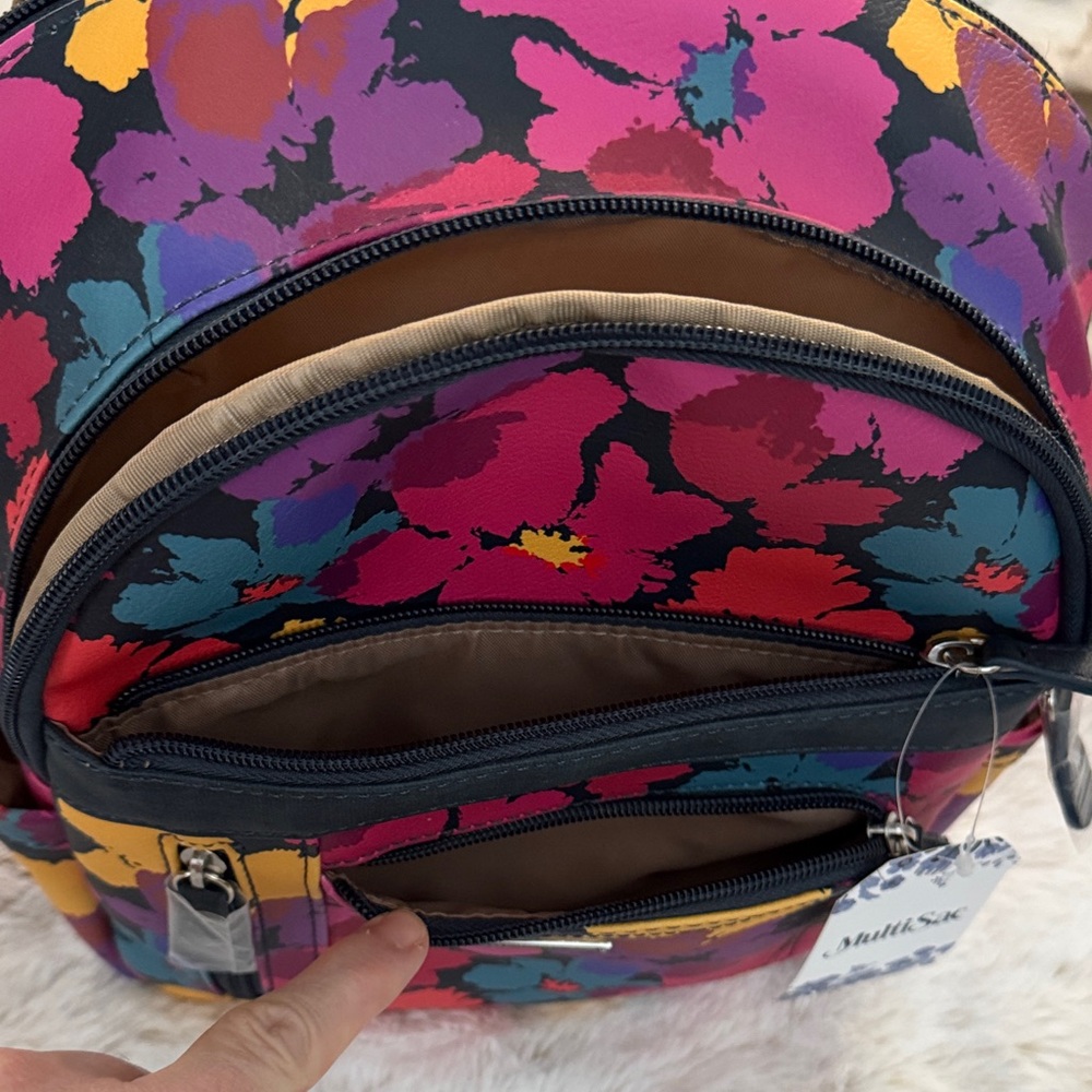 Floral ladies mini Backpack purse - Pink & Yellow & turquoise pattern - Picture 8 of 12
